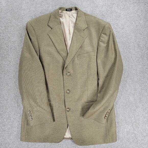 Oscar De La Renta Silk Wool Sport Coat Mens 42R Tan Gold Weave Three Button - Picture 1 of 13